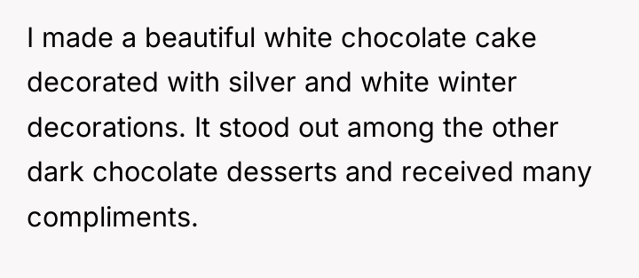 I made a beautiful white chocolate cake decorated with silver...
