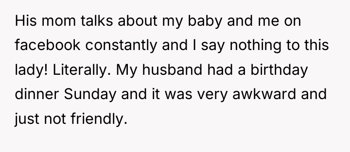 His mom talks about my baby and me on facebook...