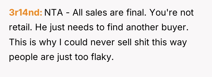 3r14nd NTA - All sales are final. You're not retail....