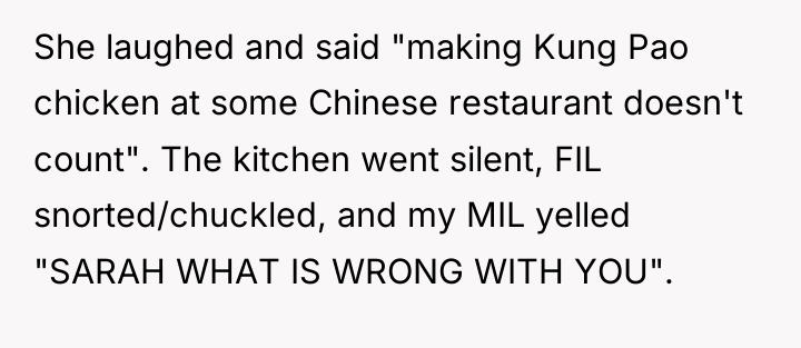 She laughed and said "making Kung Pao chicken at some...