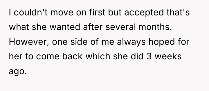 I couldn't move on first but accepted that's what she...