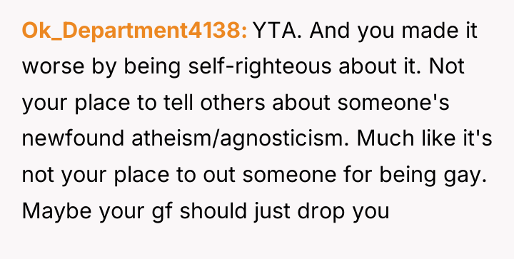 Ok_Department4138 YTA. And you made it worse by being self-righteous...