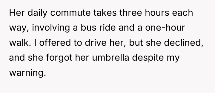Her daily commute takes three hours each way, involving a...