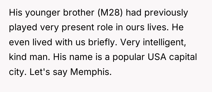 His younger brother (M28) had previously played very present role...