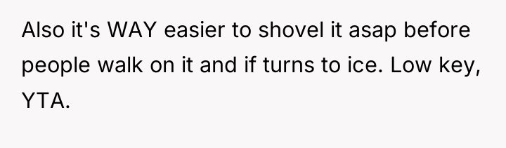 Also it's WAY easier to shovel it asap before people...