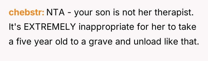 chebstr NTA - your son is not her therapist. It's...