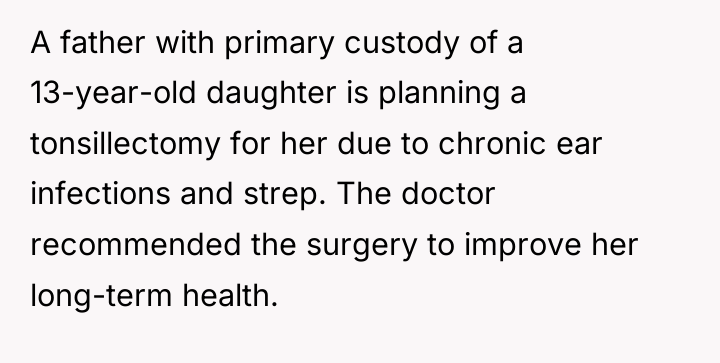 A father with primary custody of a 13-year-old daughter is...