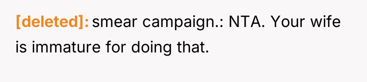 [deleted] smear campaign.: NTA. Your wife is immature for doing...
