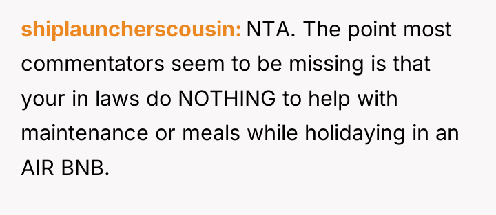 shiplauncherscousin NTA. The point most commentators seem to be missing...