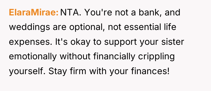 ElaraMirae NTA. You're not a bank, and weddings are optional,...