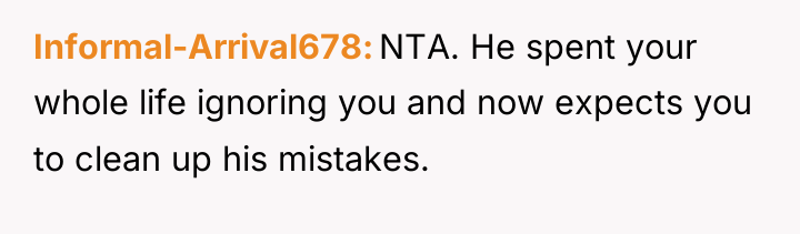 Informal-Arrival678 NTA. He spent your whole life ignoring you and...