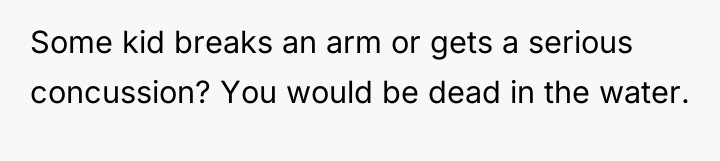 Some kid breaks an arm or gets a serious concussion?...