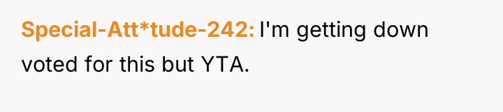Special-Att*tude-242 I'm getting down voted for this but YTA.