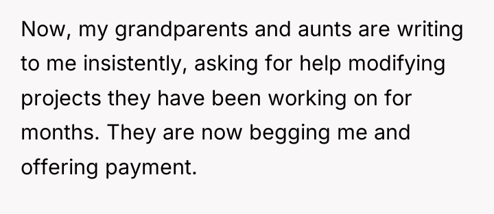 Now, my grandparents and aunts are writing to me insistently,...