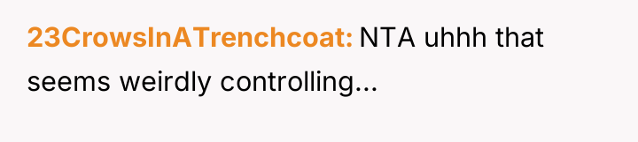 23CrowsInATrenchcoat NTA uhhh that seems weirdly controlling...