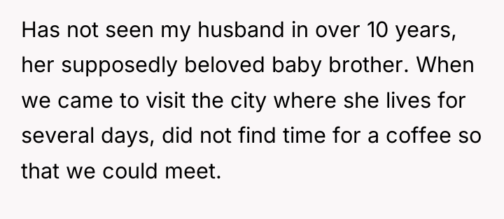 Has not seen my husband in over 10 years, her...