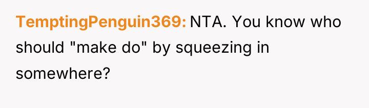 TemptingPenguin369 NTA. You know who should "make do" by squeezing...