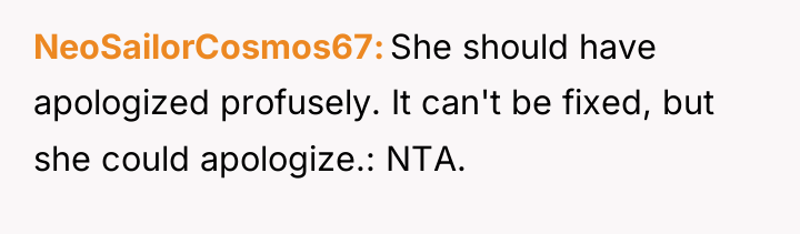 NeoSailorCosmos67 She should have apologized profusely. It can't be fixed,...