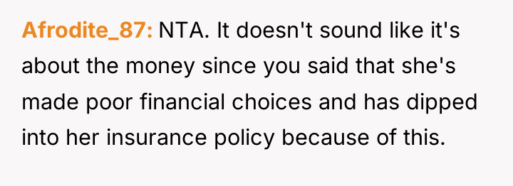 Afrodite_87 NTA. It doesn't sound like it's about the money...