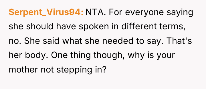 Serpent_Virus94 NTA. For everyone saying she should have spoken in...