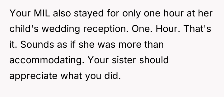 Your MIL also stayed for only one hour at her...