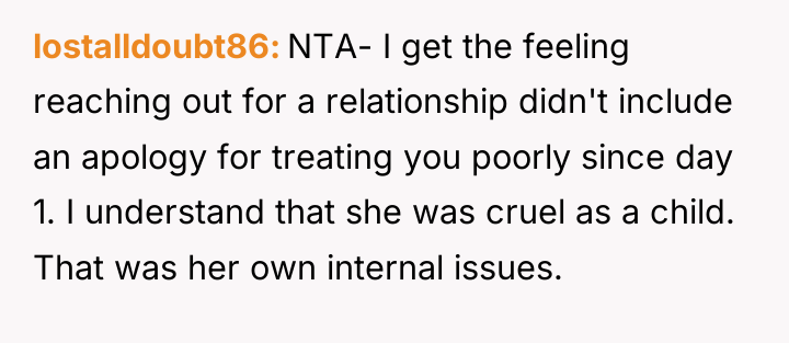 lostalldoubt86 NTA- I get the feeling reaching out for a...