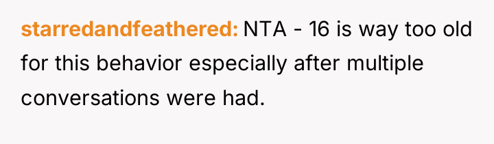 starredandfeathered NTA - 16 is way too old for this...