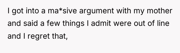 I got into a ma*sive argument with my mother and...