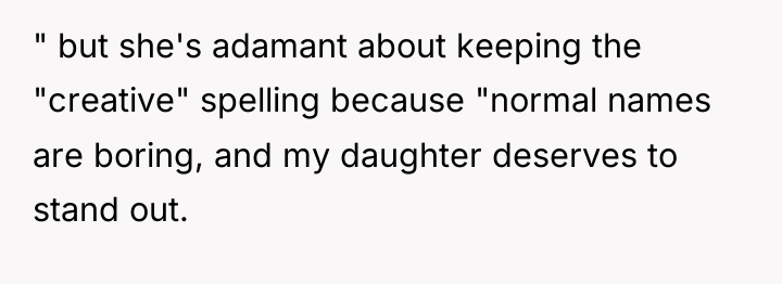 " but she's adamant about keeping the "creative" spelling because...