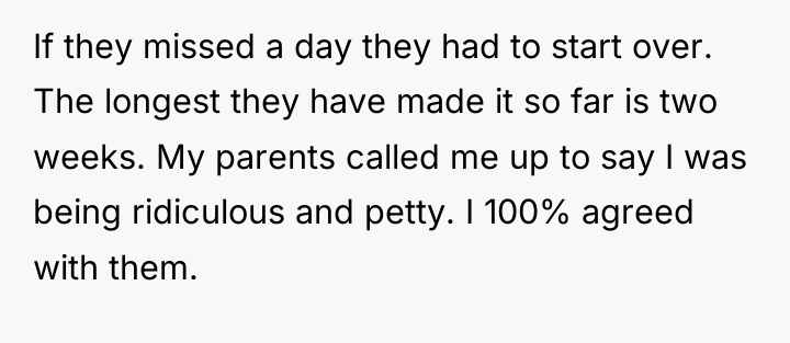If they missed a day they had to start over....