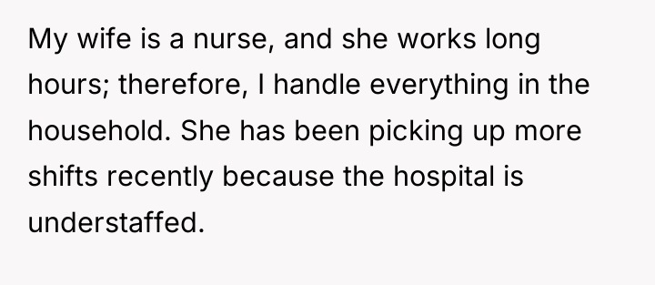 My wife is a nurse, and she works long hours;...