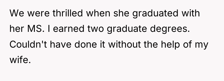 We were thrilled when she graduated with her MS. I...