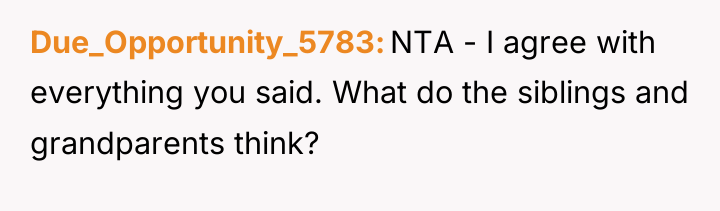 Due_Opportunity_5783 NTA - I agree with everything you said. What...