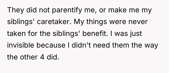 They did not parentify me, or make me my siblings'...