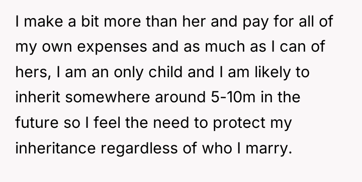 I make a bit more than her and pay for...