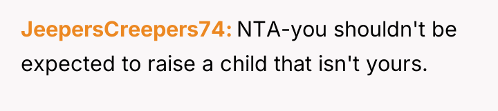 JeepersCreepers74 NTA-you shouldn't be expected to raise a child that...