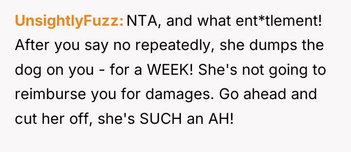 UnsightlyFuzz NTA, and what ent*tlement! After you say no repeatedly,...