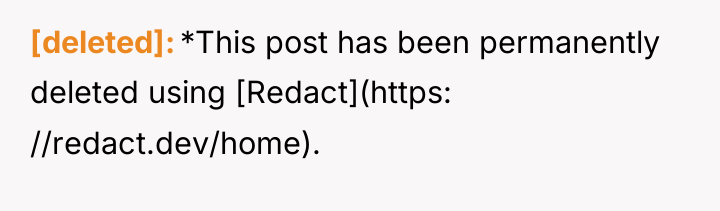 [deleted] *This post has been permanently deleted using [Redact](https: //redact.dev/home).