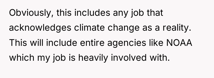 Obviously, this includes any job that acknowledges climate change as...