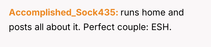 Accomplished_Sock435 runs home and posts all about it. Perfect couple:...
