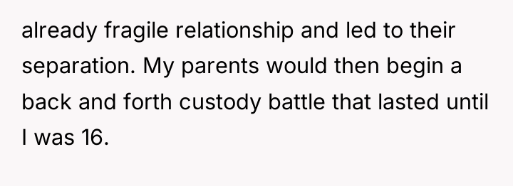 already fragile relationship and led to their separation. My parents...