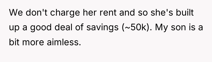 We don't charge her rent and so she's built up...