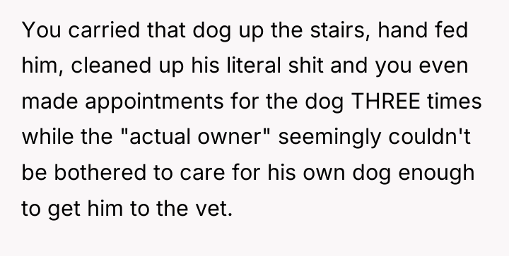 You carried that dog up the stairs, hand fed him,...