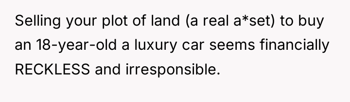 Selling your plot of land (a real a*set) to buy...