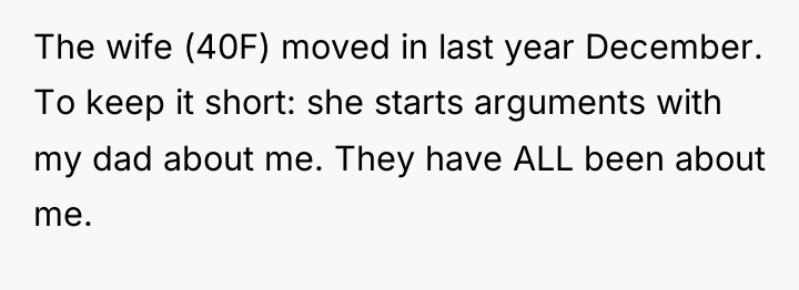The wife (40F) moved in last year December. To keep...