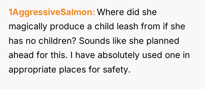 1AggressiveSalmon Where did she magically produce a child leash from...