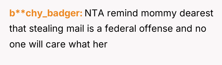 b**chy_badger NTA remind mommy dearest that stealing mail is a...