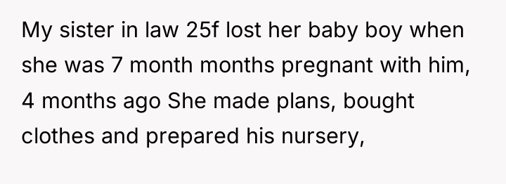 My sister in law 25f lost her baby boy when...