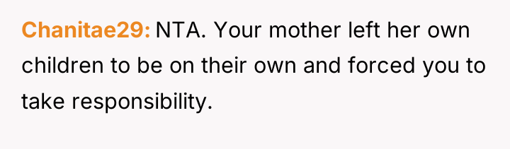 Chanitae29 NTA. Your mother left her own children to be...