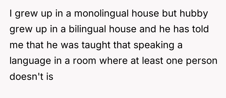 I grew up in a monolingual house but hubby grew...
